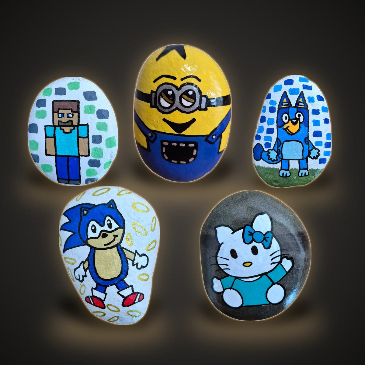 Hand painted cheeky blue pup rock from the Cartoon Characters collection