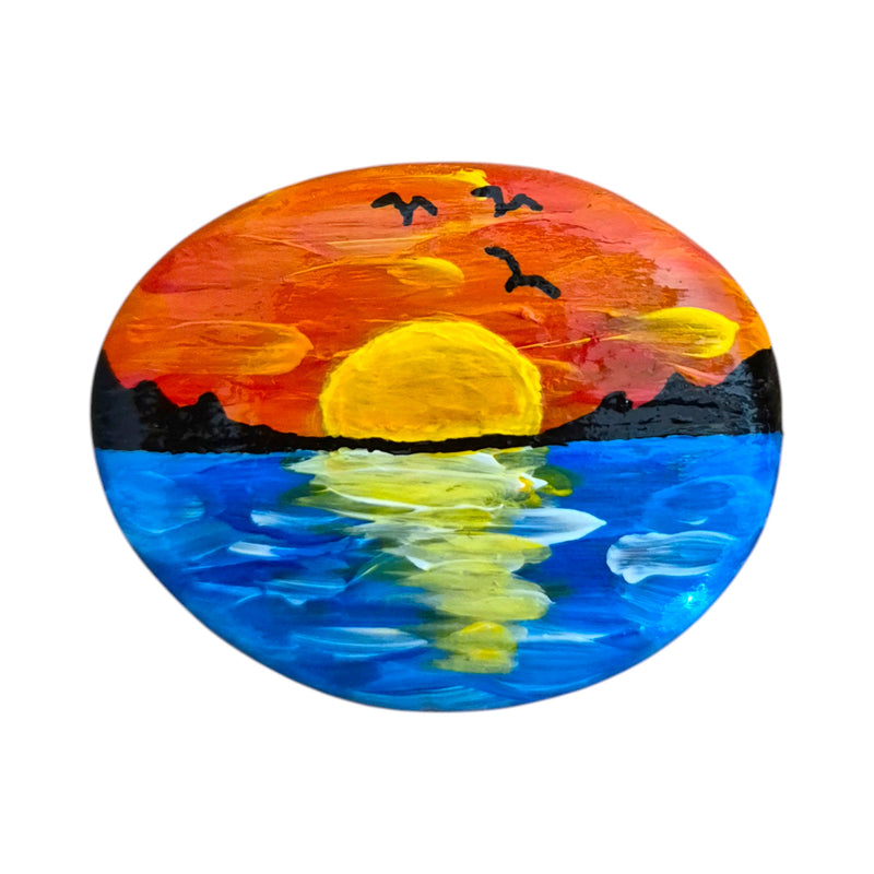 Hand painted sunset over water rock from the Scenery collection