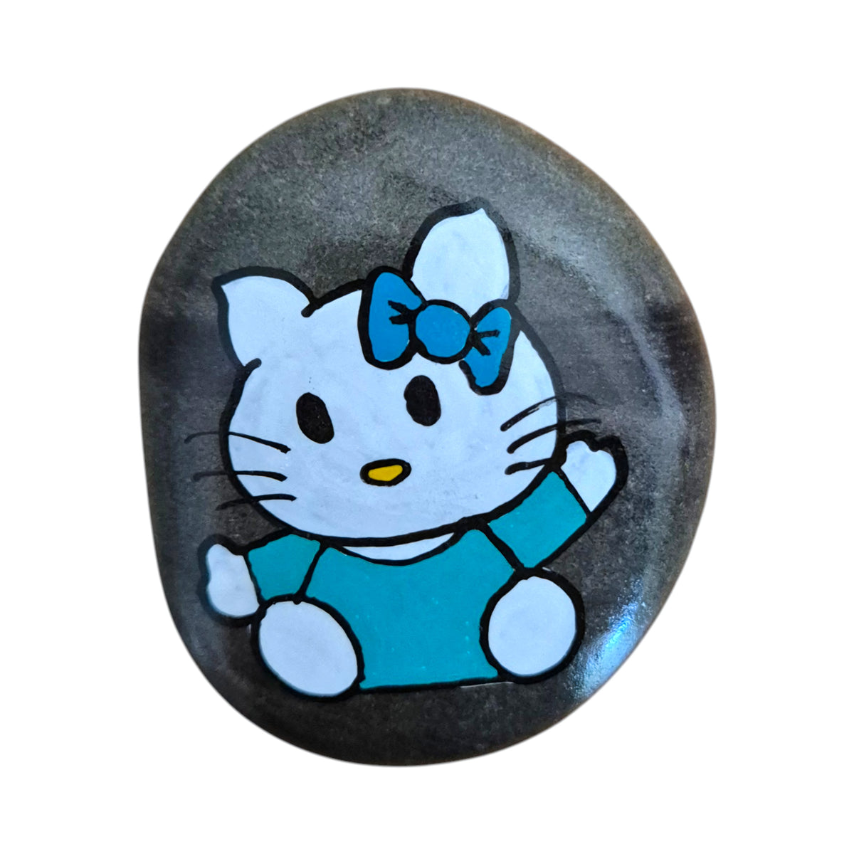 Bow Meow hand painted kitty rock, original photo on a white background