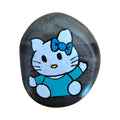 Hand painted little green kitty cat rock on natural stone