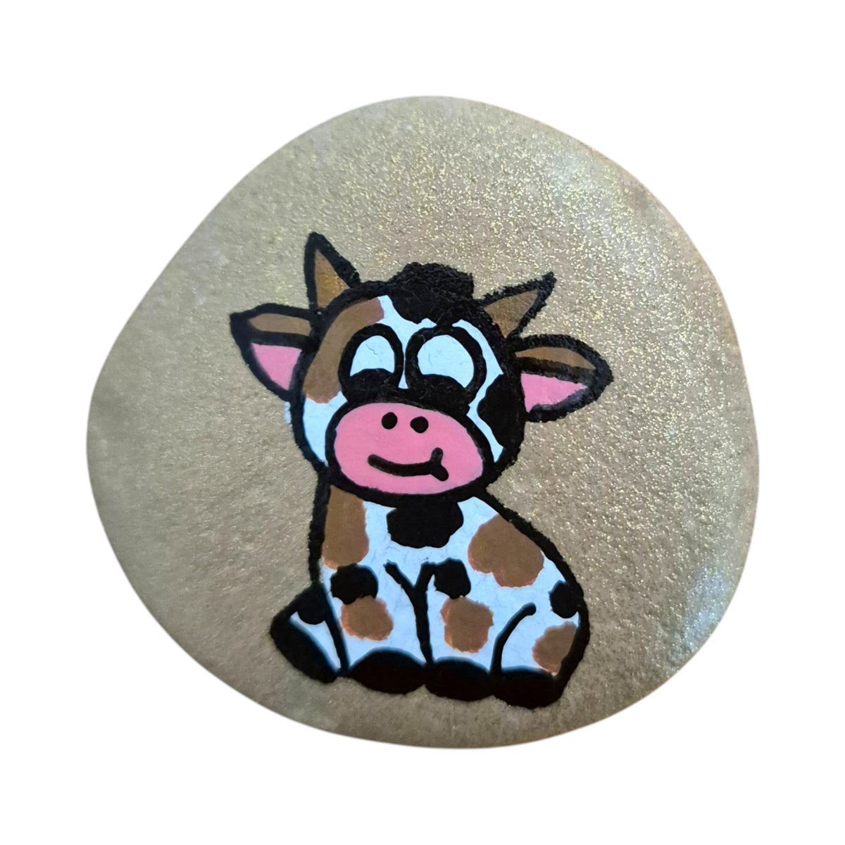 Glitter Moo hand painted cow rock, original photo on a white background