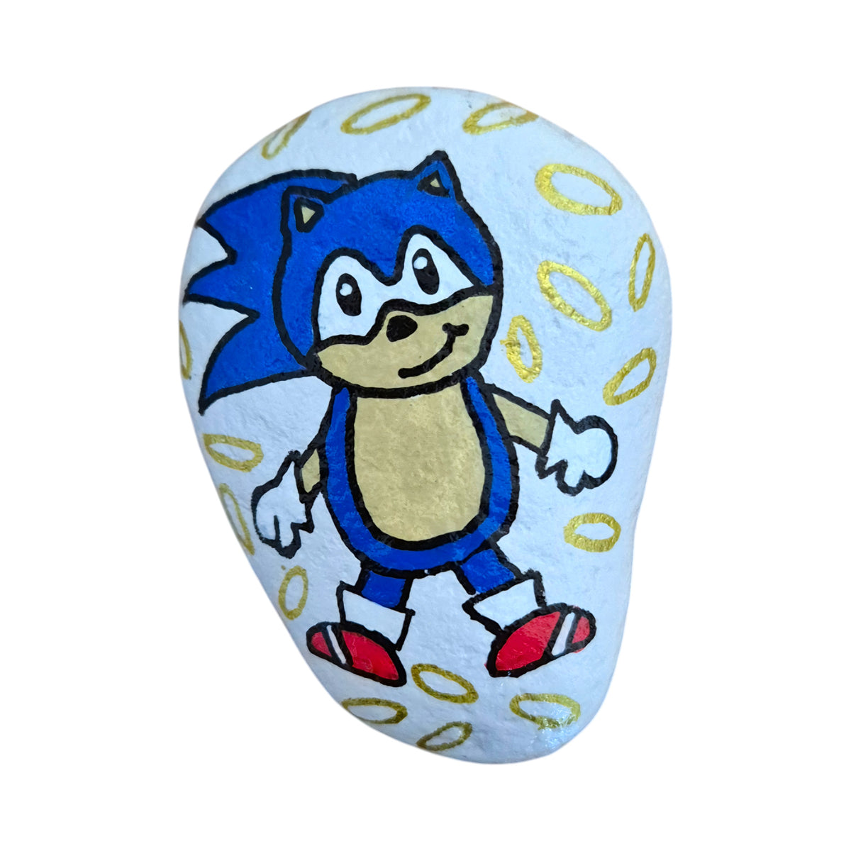 Ring Dash hand painted blue hedgehog rock, original photo on a white background