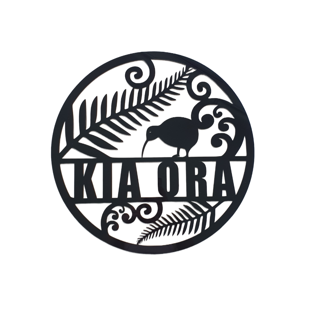 Acrylic New Zealand Kia Ora Sign – 30cm & 40cm | Kiwi & Fern Design