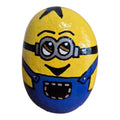 Hand painted cheeky yellow helper character on a natural stone rock