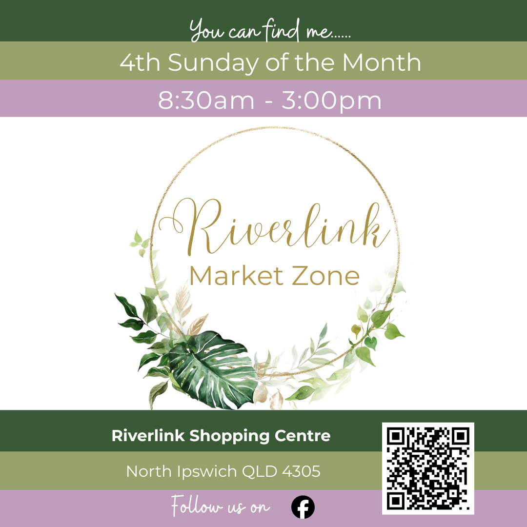 Promotional flyer for Riverlink Market Zone with event details and QR code.