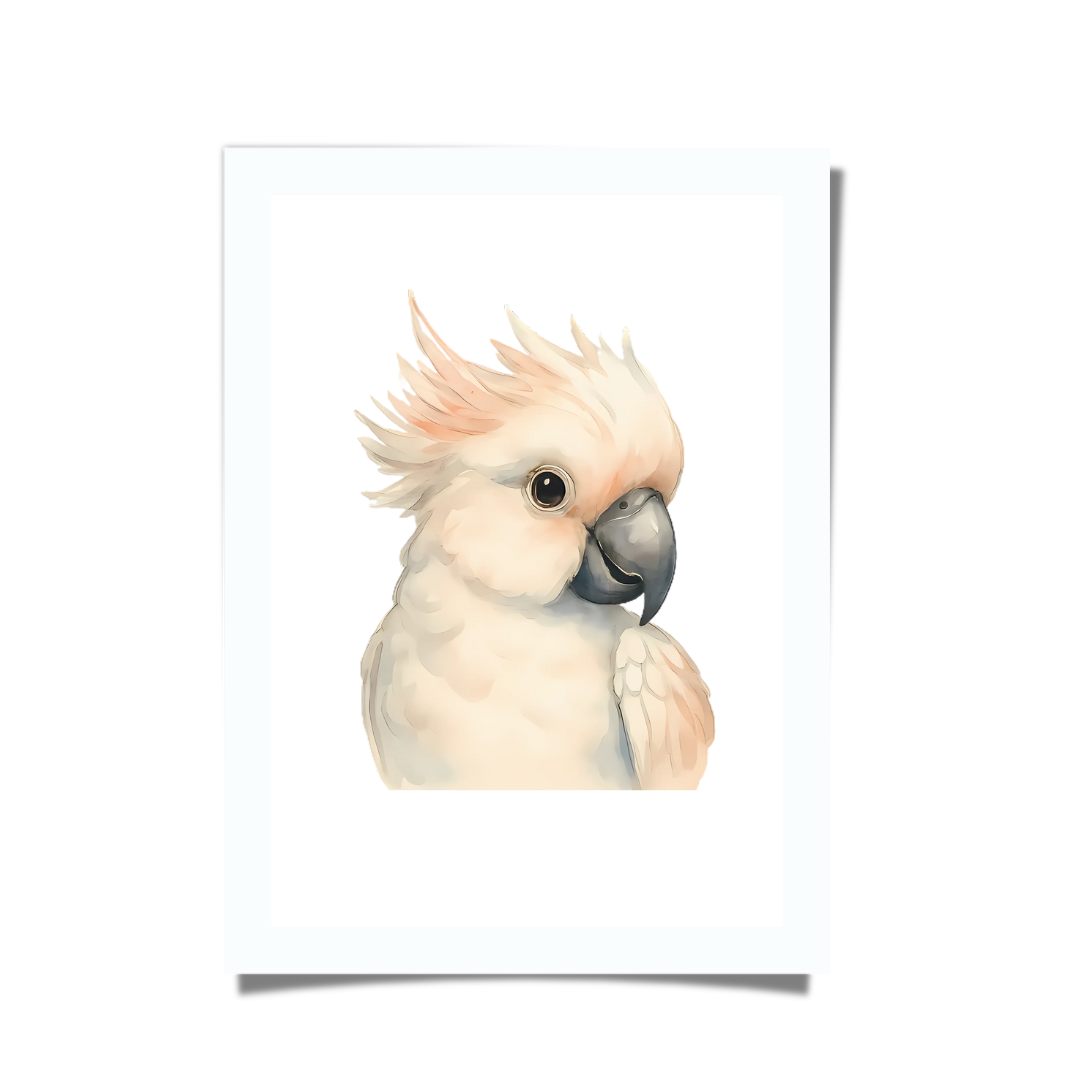 Cute baby cockatoo watercolour illustration, Australian bird nursery art