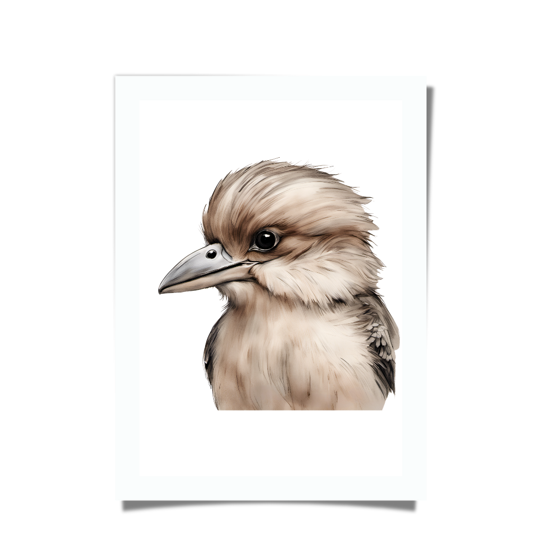 Watercolour baby kookaburra artwork, Australian bird nursery print.