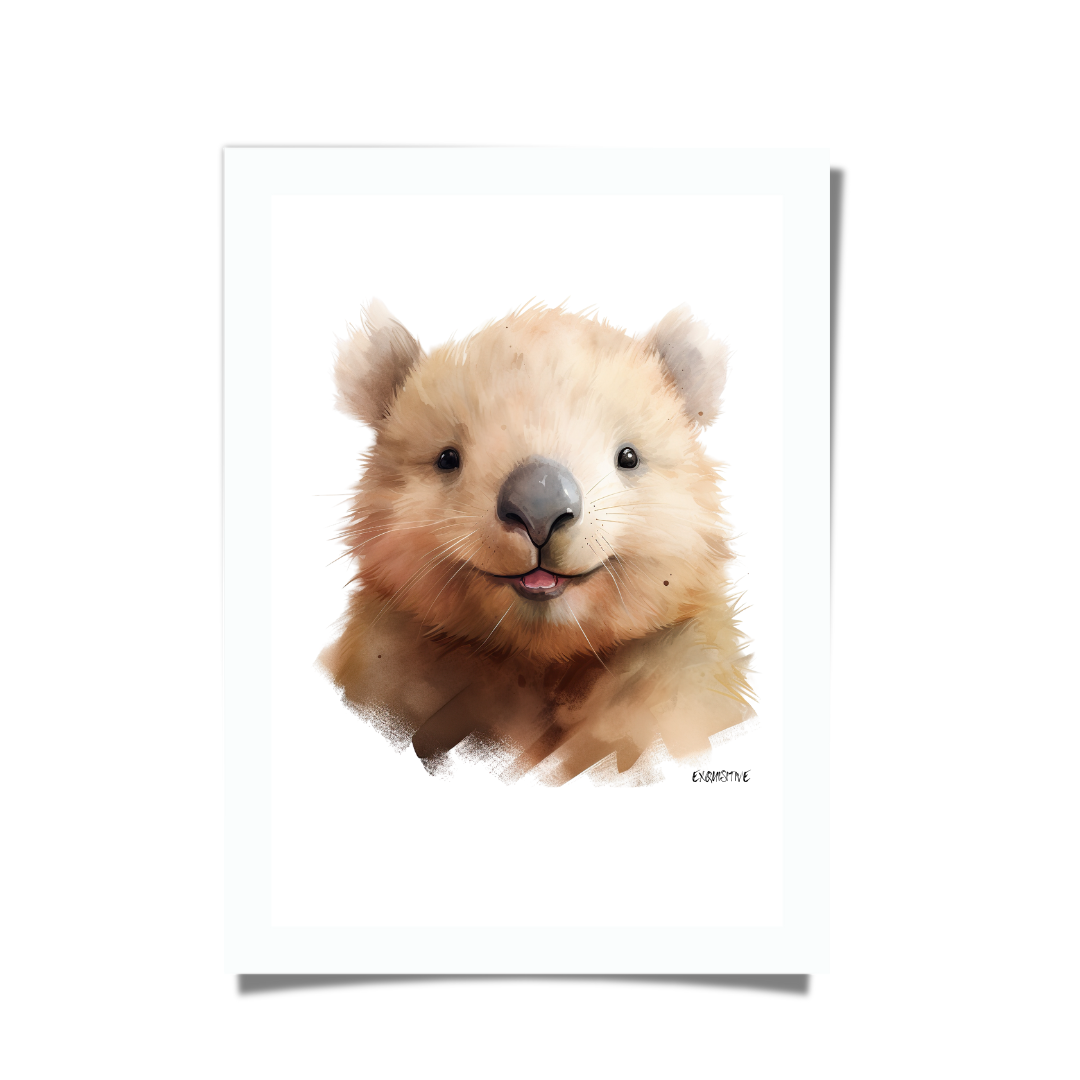 Baby quokka watercolour artwork, Australian wildlife nursery décor