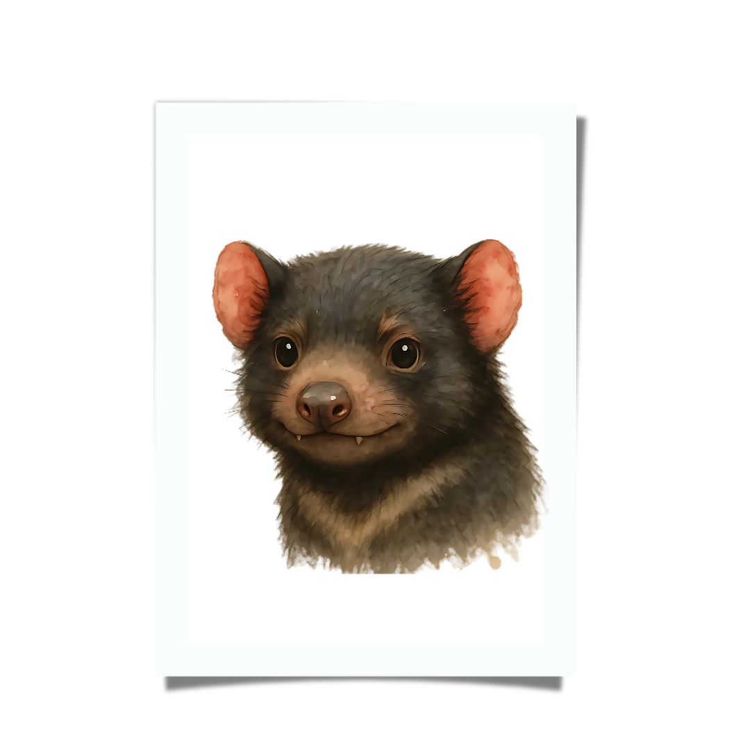 Cute baby Tasmanian devil watercolour artwork, Australian wildlife nursery print