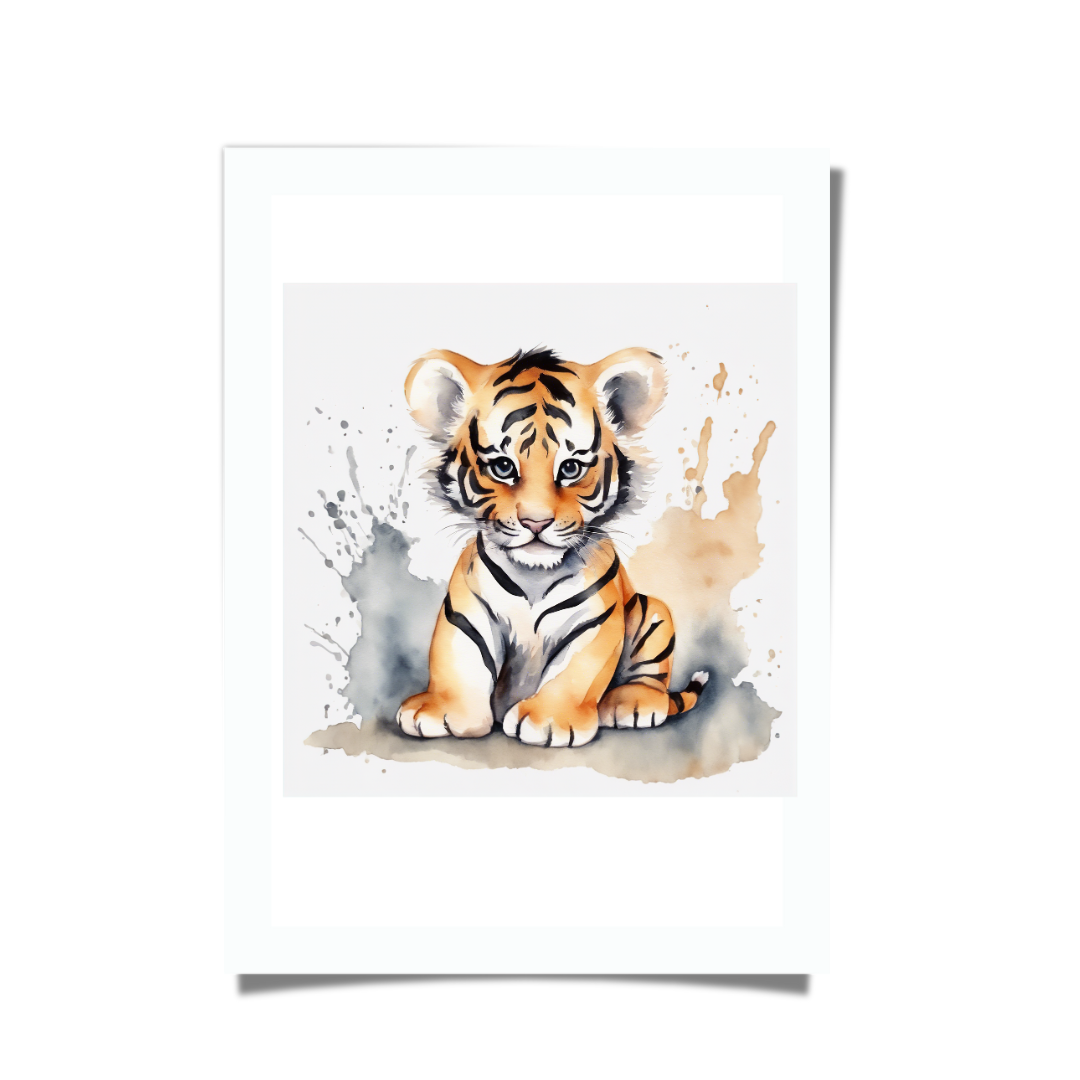 Cute baby tiger watercolour artwork, safari animal nursery print
