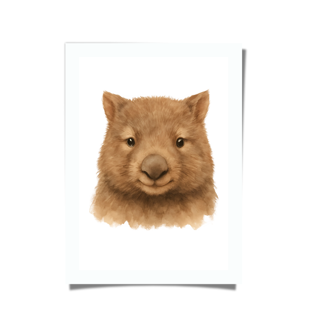 Baby wombat watercolour illustration, Australian animal nursery décor.