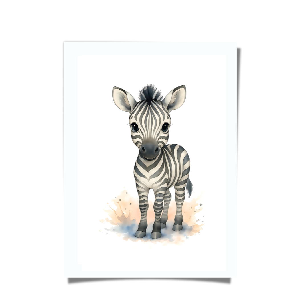 Baby zebra watercolour art print, safari nursery décor.